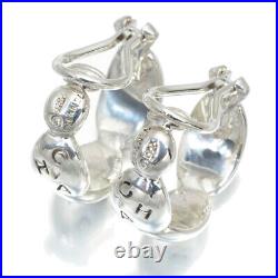 Auth CHANEL Earrings Hoop Logo 925 Sterling Silver