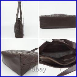 Auth CHANEL Handbag Shoulder Bag #5406 Dark Brown Leather Logo