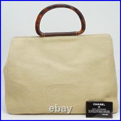 Auth CHANEL Handbag Tote Bag #5506 Beige Canvas Logo