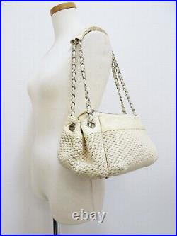 Auth. CHANEL Ivory Knitting and Leather Chain Shoulder Tote Bag Purse #53995