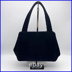 Auth CHANEL Jumbo CC Logo Velvet Hand Bag Black Vintage From Japan