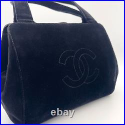 Auth CHANEL Jumbo CC Logo Velvet Hand Bag Black Vintage From Japan