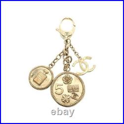 Auth CHANEL Key Ring Holder Chain Coco Coin Motif Gold Bag Charm 100th Anniv