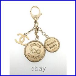 Auth CHANEL Key Ring Holder Chain Coco Coin Motif Gold Bag Charm 100th Anniv