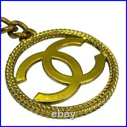 Auth CHANEL Keyring Keychain Bag Charm Accessories Gold Plated Coco Mark CC Logo