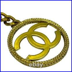 Auth CHANEL Keyring Keychain Bag Charm Accessories Gold Plated Coco Mark CC Logo