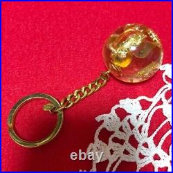 Auth CHANEL Keyring Keychain Bag Charm Accessory Sphere Coco Mark Camellia Gold