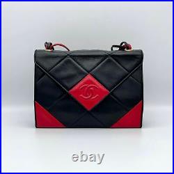 Auth CHANEL Lambskin CC Logo Matelasse Shoulder Bag Black Red Vintage From Japan