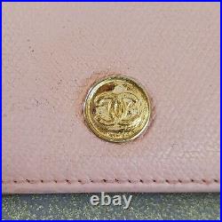 Auth CHANEL Long Purse Wallet CC Logo Leather Pink Made in Italy
