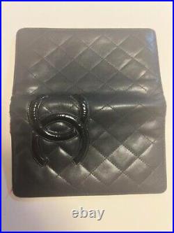 Auth CHANEL Long Wallet Cambonline Leather Black Pink Coco Mark Round Zipper