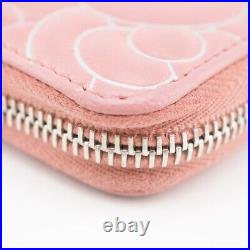 Auth CHANEL Long Wallet Camellia Coco Mark Pink Round Zippy Flower Leather