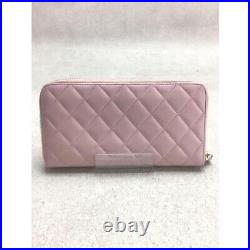 Auth CHANEL Long Wallet Round Zipper A50097 Matelasse Coco Mark Leather Pink