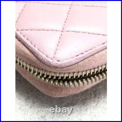 Auth CHANEL Long Wallet Round Zipper A50097 Matelasse Coco Mark Leather Pink