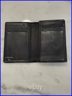 Auth CHANEL Matelasse Black Caviar Leather Card Case Wallet Organizer Italy