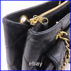 Auth CHANEL Matelasse Caviar Skin Chain Tote Bag Black Gold HDW A06323 Used F/S