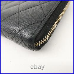 Auth CHANEL Matelasse Caviar Skin Long Wallet Zip Around Black A50097 Used F/S
