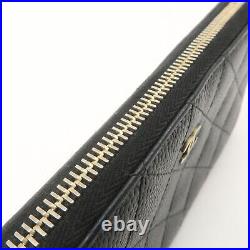 Auth CHANEL Matelasse Caviar Skin Long Wallet Zip Around Black A50097 Used F/S