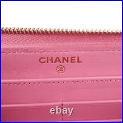 Auth CHANEL Matelasse Caviar Skin Round Zippy Long Wallet Pink AP0242 Used F/S