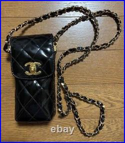 Auth CHANEL Matelasse Chain Phone shoulder Cross Body Bag Vintage CC leather