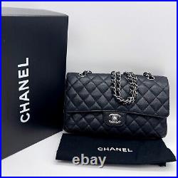 Auth CHANEL Matelasse Classic Flap Double Chain Shoulder Bag 25cm Black SHW