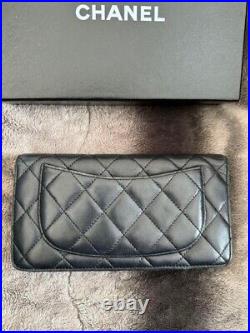 Auth CHANEL Matelasse Coco Mark Bifold Long Wallet Leather Black Made in France