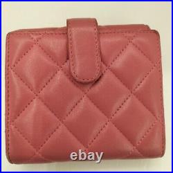Auth CHANEL Matelasse Coco Mark Bifold Wallet Purse Compact Pink WithBox Used