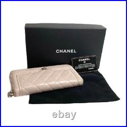 Auth CHANEL Matelasse Coco Mark Long Wallet Purse Round Zipper Ladies Leather