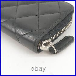 Auth CHANEL Matelasse Round Zippy Coin Case Black Lamb Skin A69271 Used