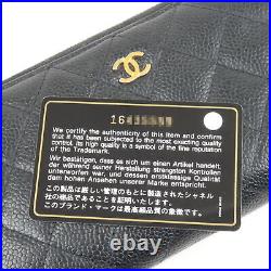 Auth CHANEL Matelasse Round Zippy Long Wallet Black Caviar Skin A50097 Used