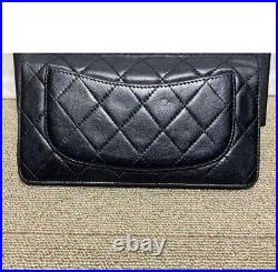 Auth CHANEL Matelasse bi-fold long wallet Purse lambskin leather black ladies