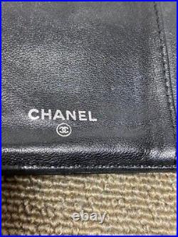 Auth CHANEL Matelasse bi-fold long wallet Purse lambskin leather black ladies