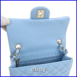 Auth CHANEL Mini Matelasse Lamb Skin Chain Shoulder Bag Blue A69900 Used F/S