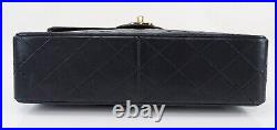 Auth CHANEL Navy Blue Quilted Lambskin Leather Chain Shoulder Flap Bag #42073