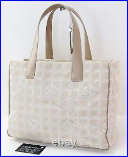 Auth CHANEL New Travel Line Beige Nylon and Leather Tote Bag Purse #57204