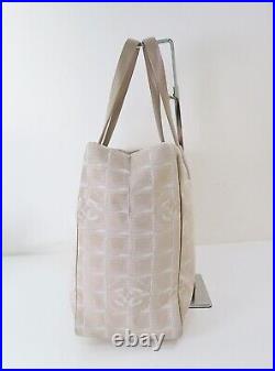 Auth CHANEL New Travel Line Beige Nylon and Leather Tote Bag Purse #57521