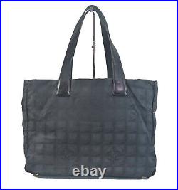 Auth CHANEL New Travel Line Black Nylon and Leather Tote Bag Purse #57474