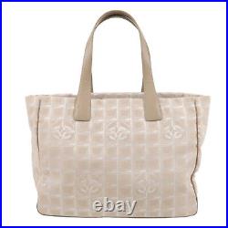 Auth CHANEL New Travel Line Nylon Jacquard Leather Bag Beige A15991 Used F/S