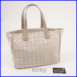 Auth CHANEL New Travel Line Nylon Jacquard Leather Bag Beige A15991 Used F/S