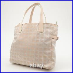 Auth CHANEL New Travel Line Nylon Jacquard Leather Tote Bag GM A15825 Used F/S