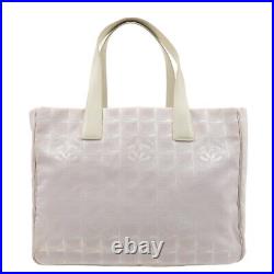 Auth CHANEL New Travel Line Nylon Jacquard Leather Tote MM Bag A15991 Used F/S