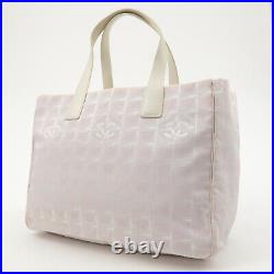 Auth CHANEL New Travel Line Nylon Jacquard Leather Tote MM Bag A15991 Used F/S