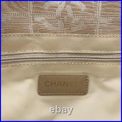 Auth CHANEL New Travel Line Nylon Jacquard Leather Tote MM Beige A15991 Used F/S