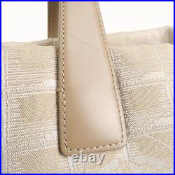 Auth CHANEL New Travel Line Nylon Jacquard Leather Tote PM Beige A20457 Used F/S