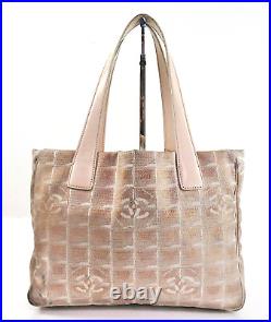 Auth CHANEL New Travel Line Pale Pink Nylon and Leather Tote Bag Purse #57366
