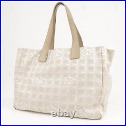 Auth CHANEL New Travel Line Tote Bag MM Nylon Jacquard Leather A15991 Used