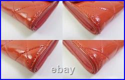 Auth CHANEL Orange Quilted Patent Leather CC Long Wallet Snap Coin Purse #52358
