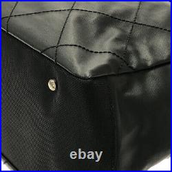 Auth CHANEL Paris Biarritz Tote MM Black Coated Canvas Nylon Leather Handbag