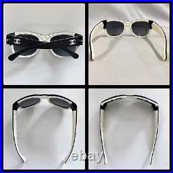 Auth CHANEL Sunglasses 6049 Matelasse CC Logo Black White Plastic From Japan1017