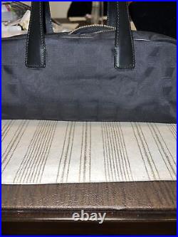 Auth CHANEL Travel Line CC Logo Black Jacquard & Leather Hand Bag