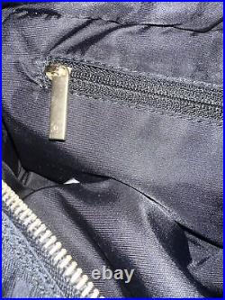Auth CHANEL Travel Line CC Logo Black Jacquard & Leather Hand Bag